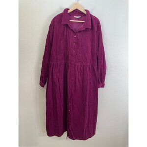 Woman Within Plus 26W Corduroy Shirt Dress Purple Long Sleeve Button Front